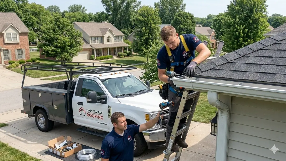 Roof storm damage repair in progress Gainesville FL